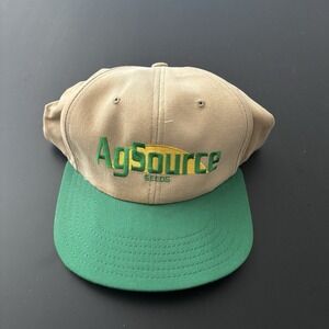 Vintage AG Source Seeds SnapBack Trucker Farm Hat Tan Green OSFM USA Made